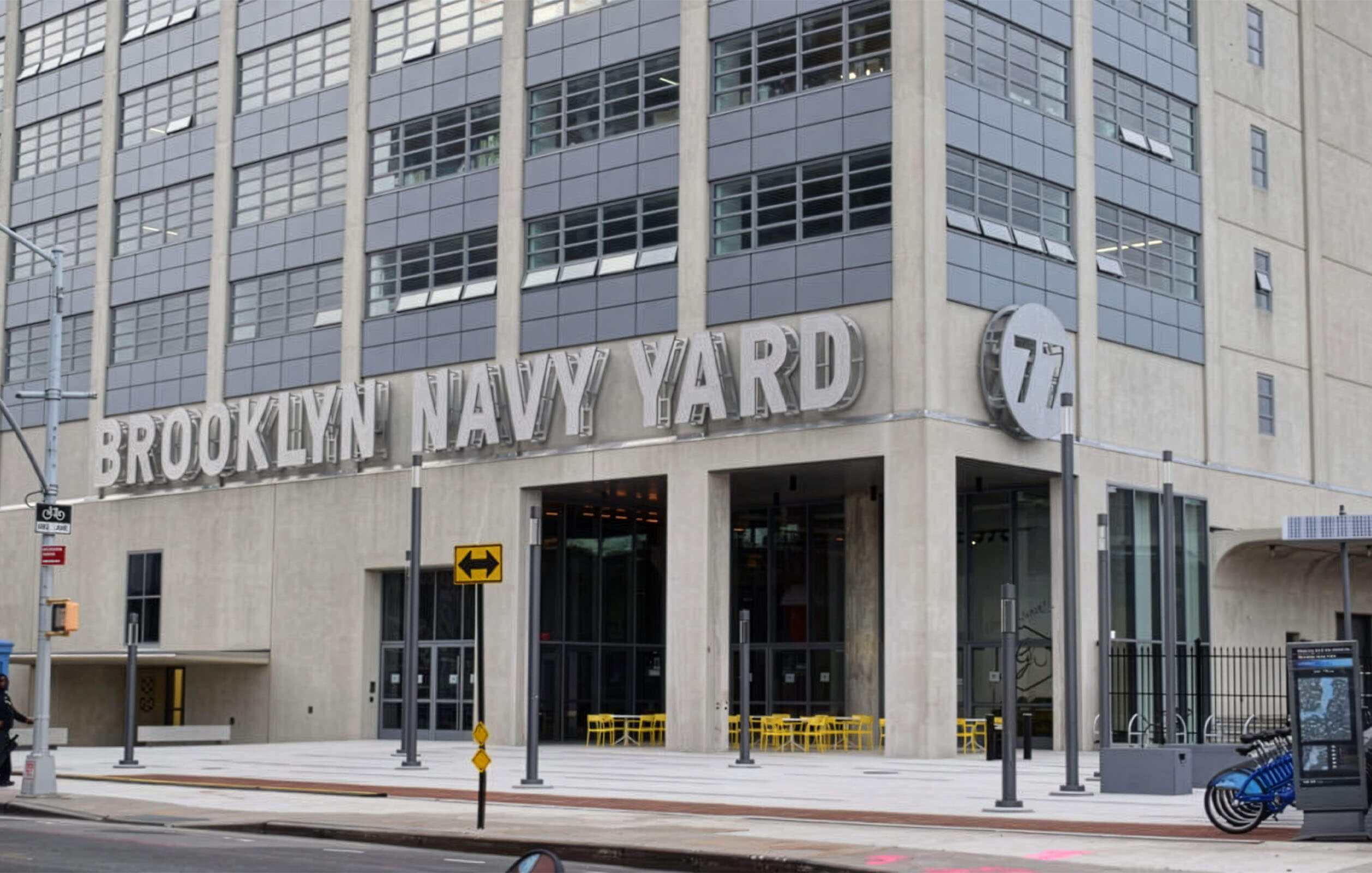 The entrance to Building 77 at the Brooklyn Navy Yard