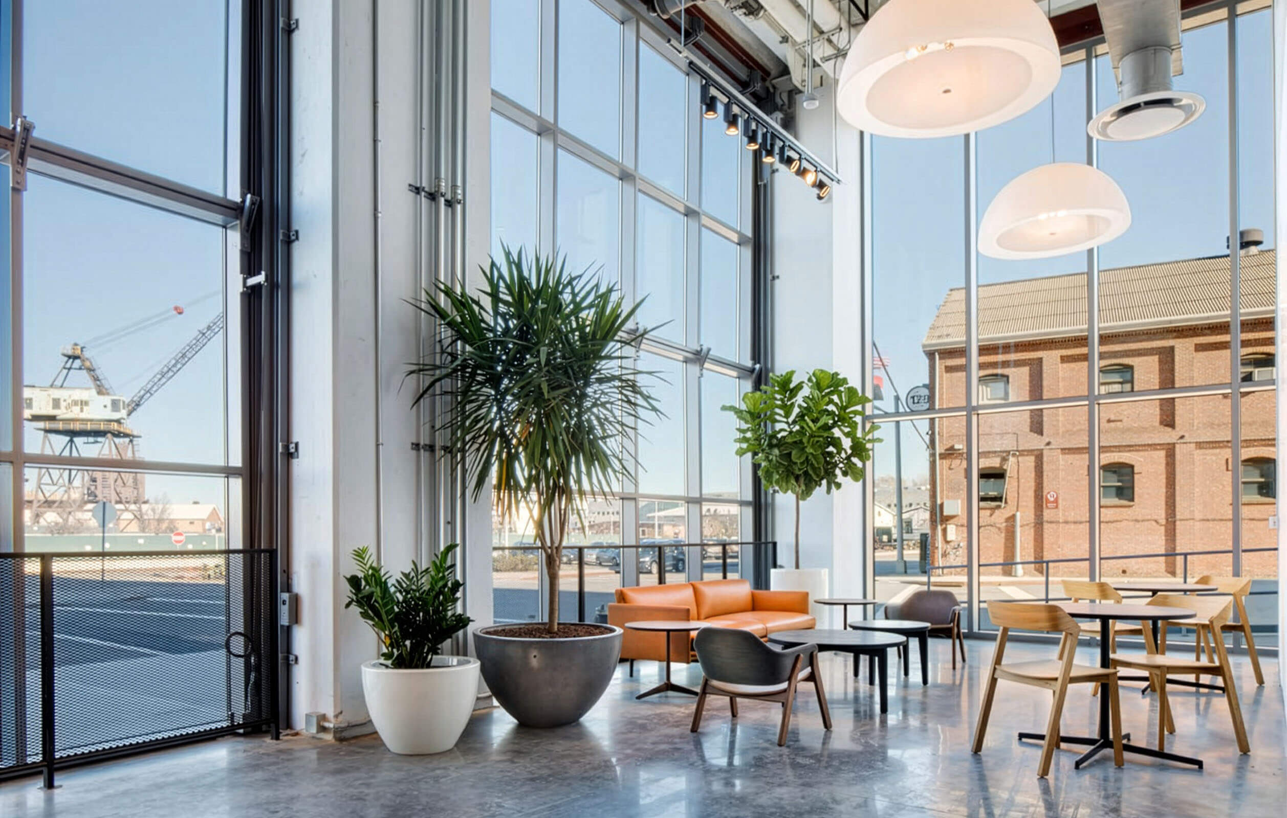 Light-filled office space inside Building 77 in the Brooklyn Navy Yard
