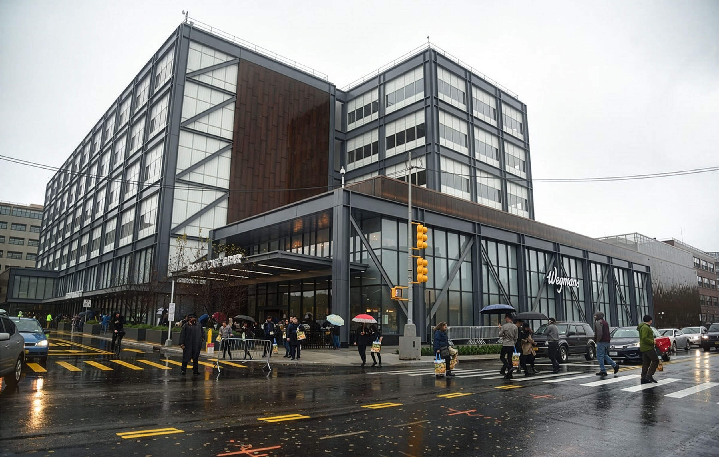 Street-level view of Wegmans supermarket in the Brooklyn Navy Yard