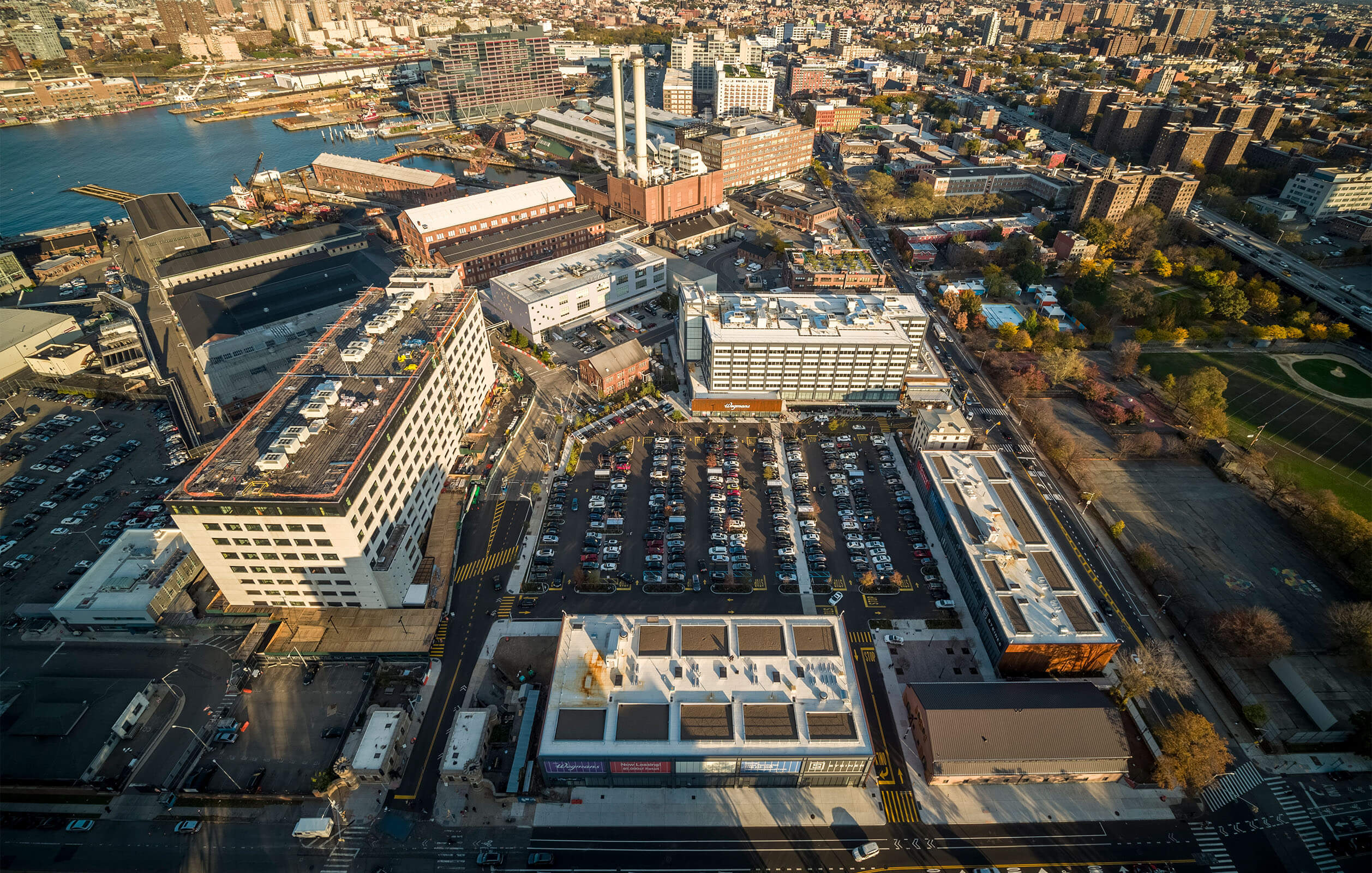 Overhead view of the entire Admirals Row section of the Brooklyn Navy Yard