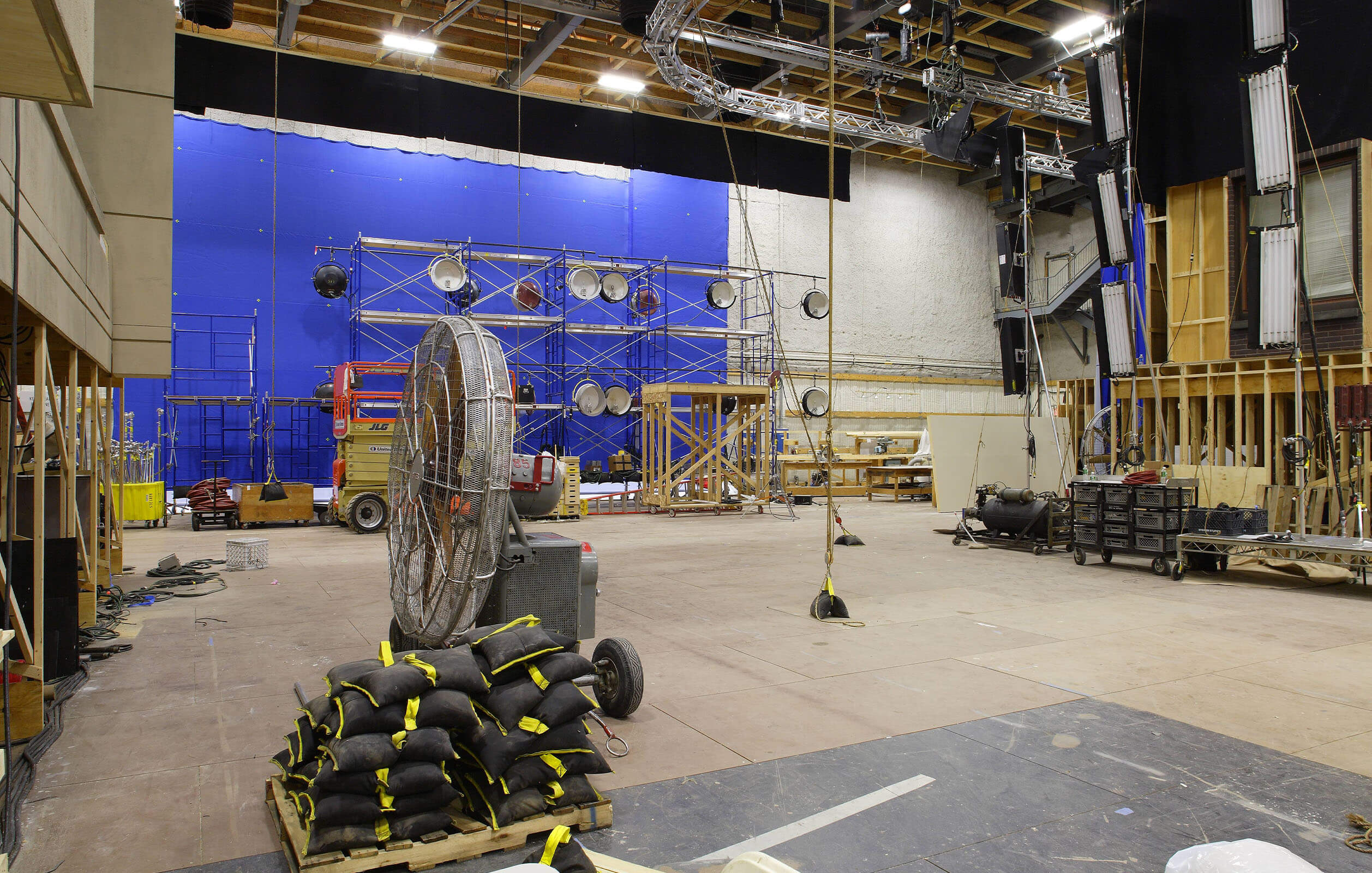 Soundstage with production equipment at Steiner Studios