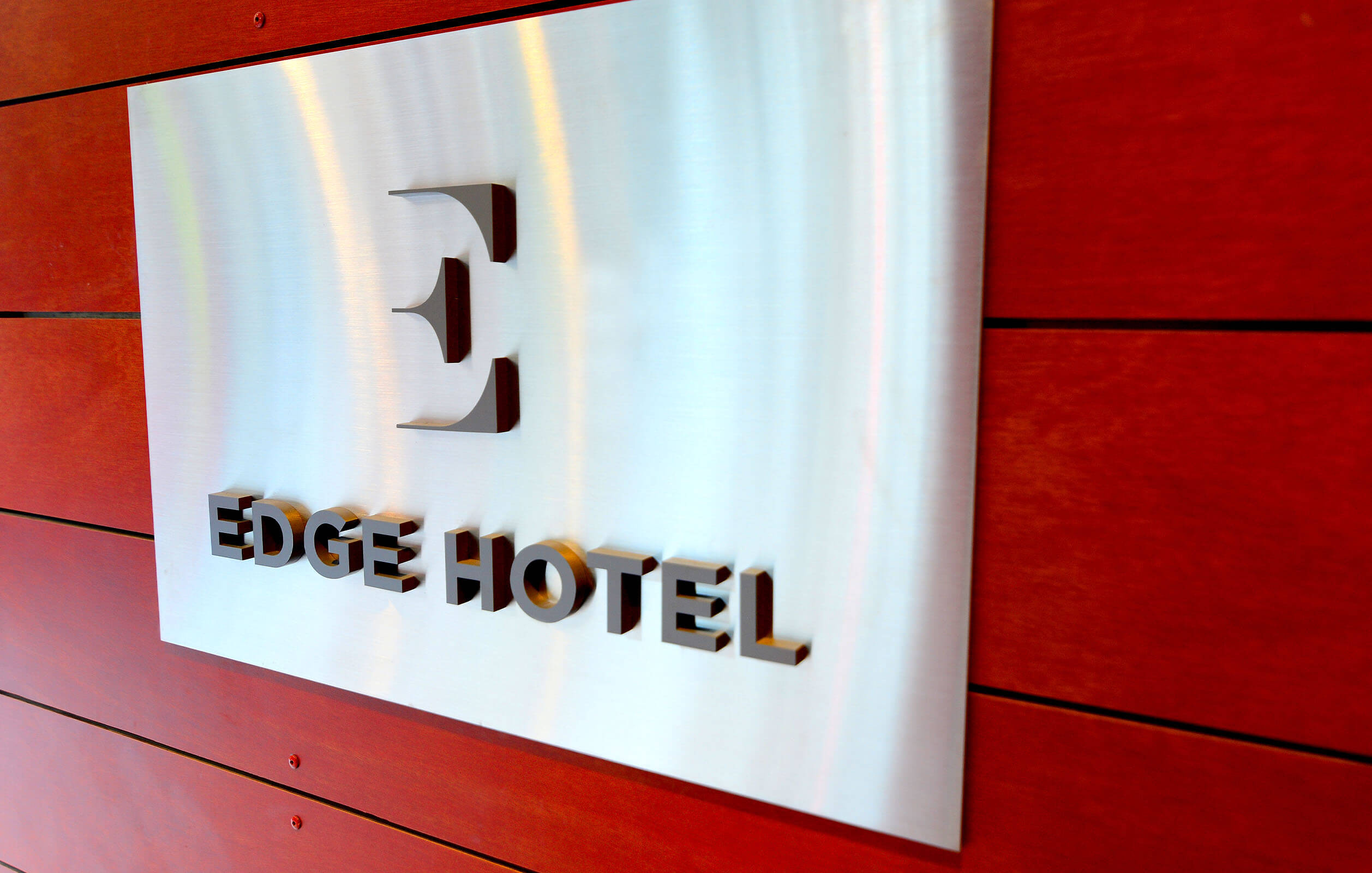 Sign saying Edge Hotel at entrance