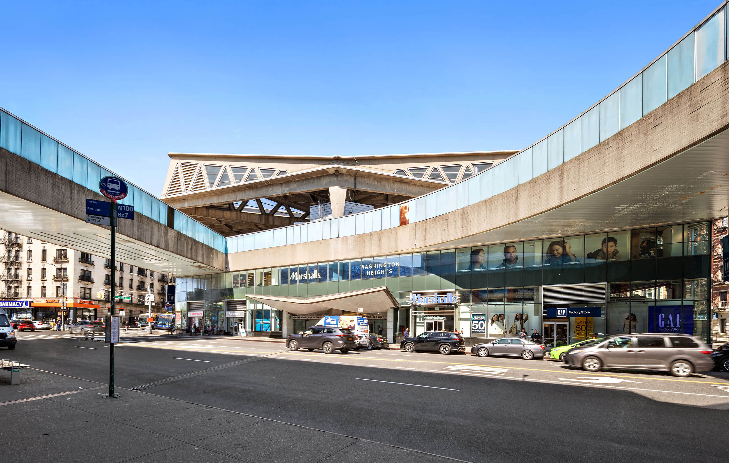 Exterior of retail complex at George Washington Bridge Bus Station
