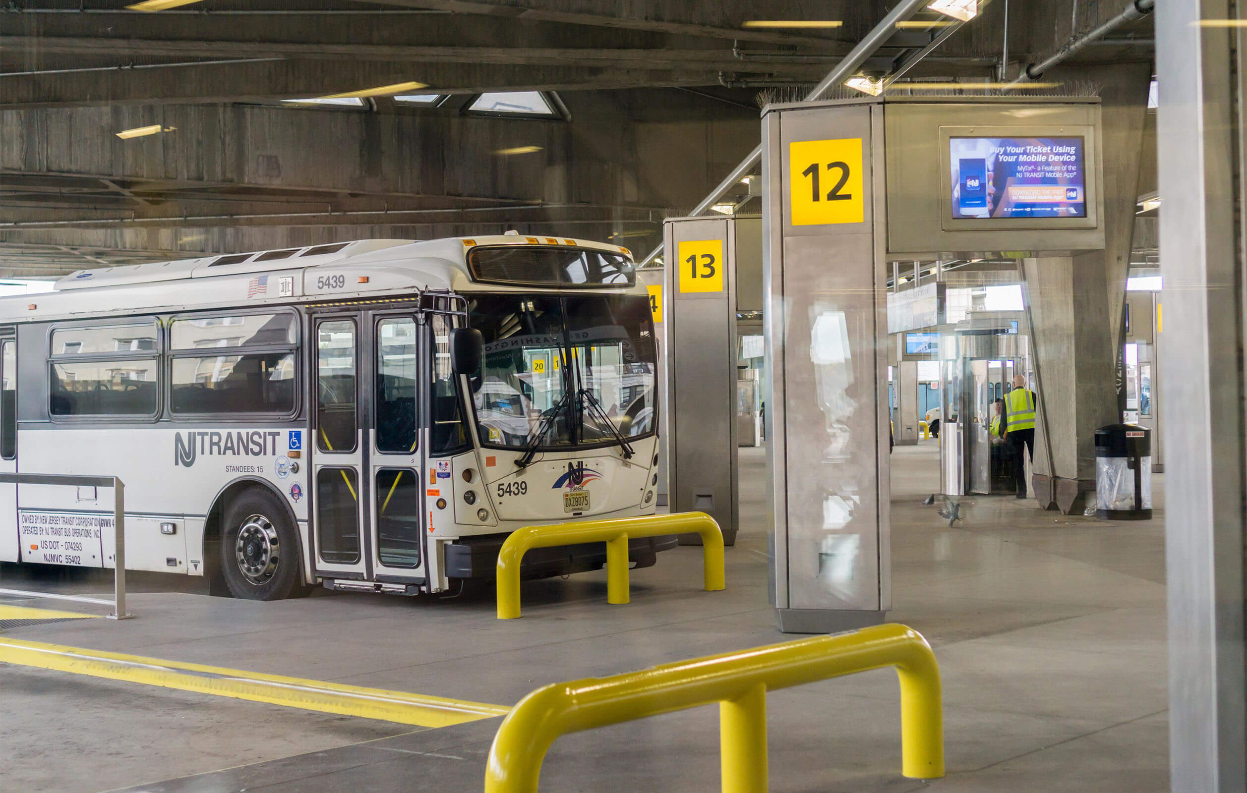 Parked bus at the George Washington Bridge Bus Station