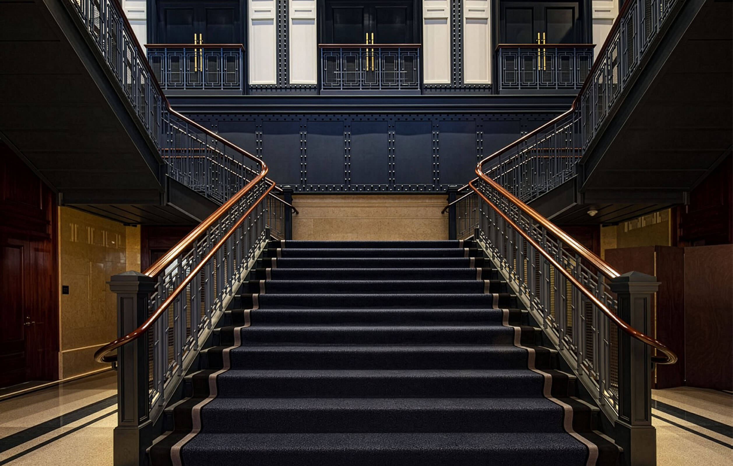 Entrance stairway inside the restored Battery Maritime Building