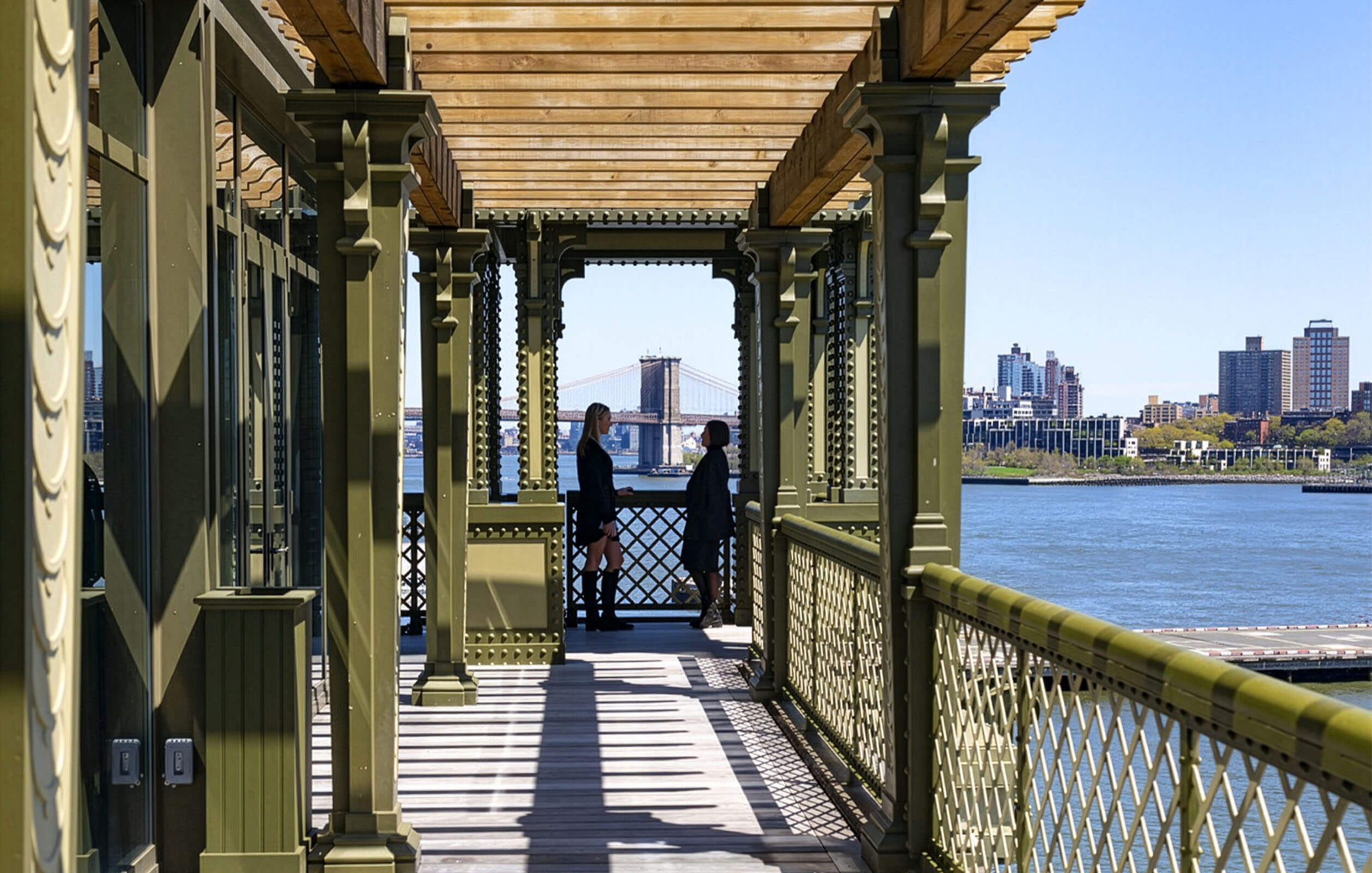 Walkways at the Battery Maritime Building overlooking the Hudson River