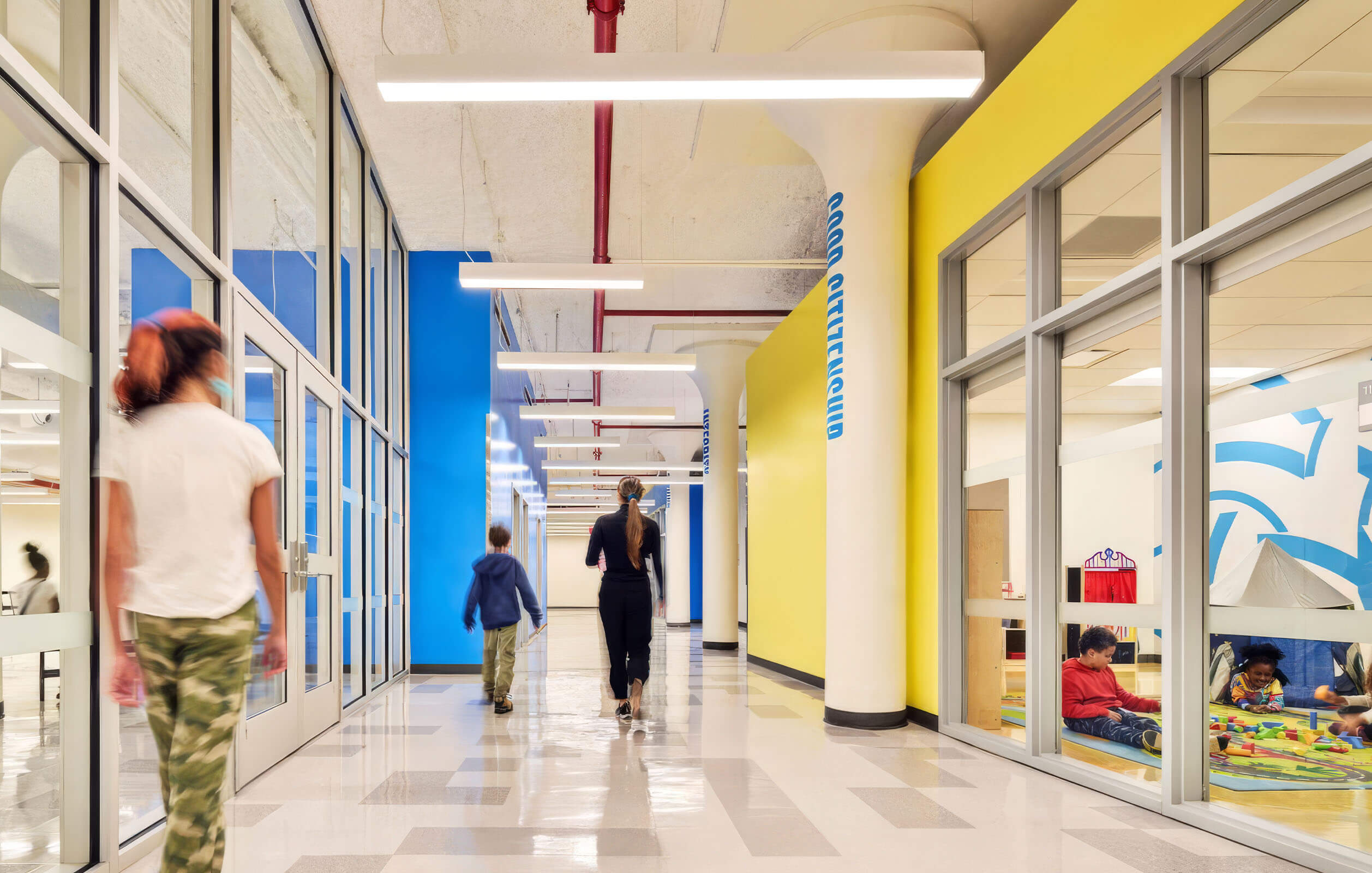 Students walking in the hallway at the K-8 Neighborhood Charter School in Mott Haven