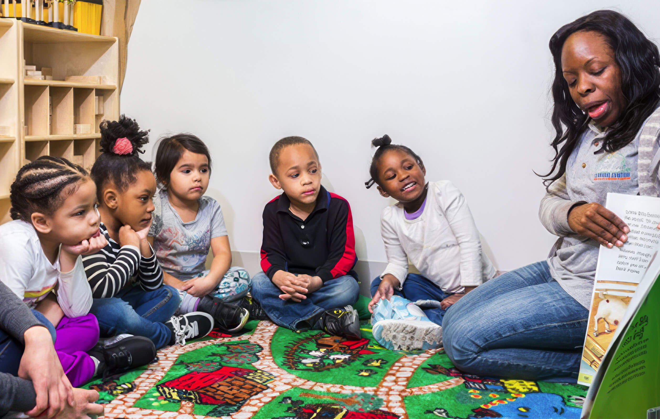 Teachers reading to students in a classroom at the Sunshine Learning Center