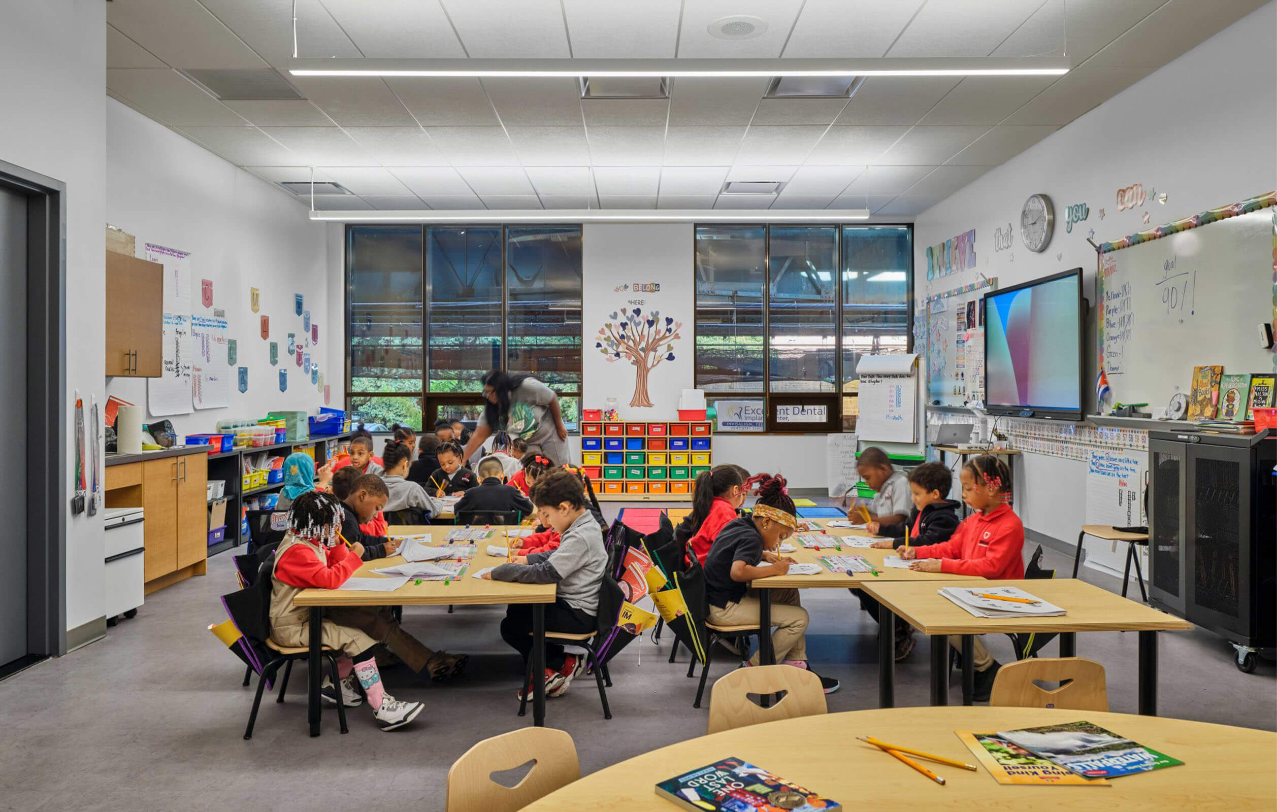 Students sitting at their desks in a classroom in the DREAM Highbridge Charter School in the South Bronx