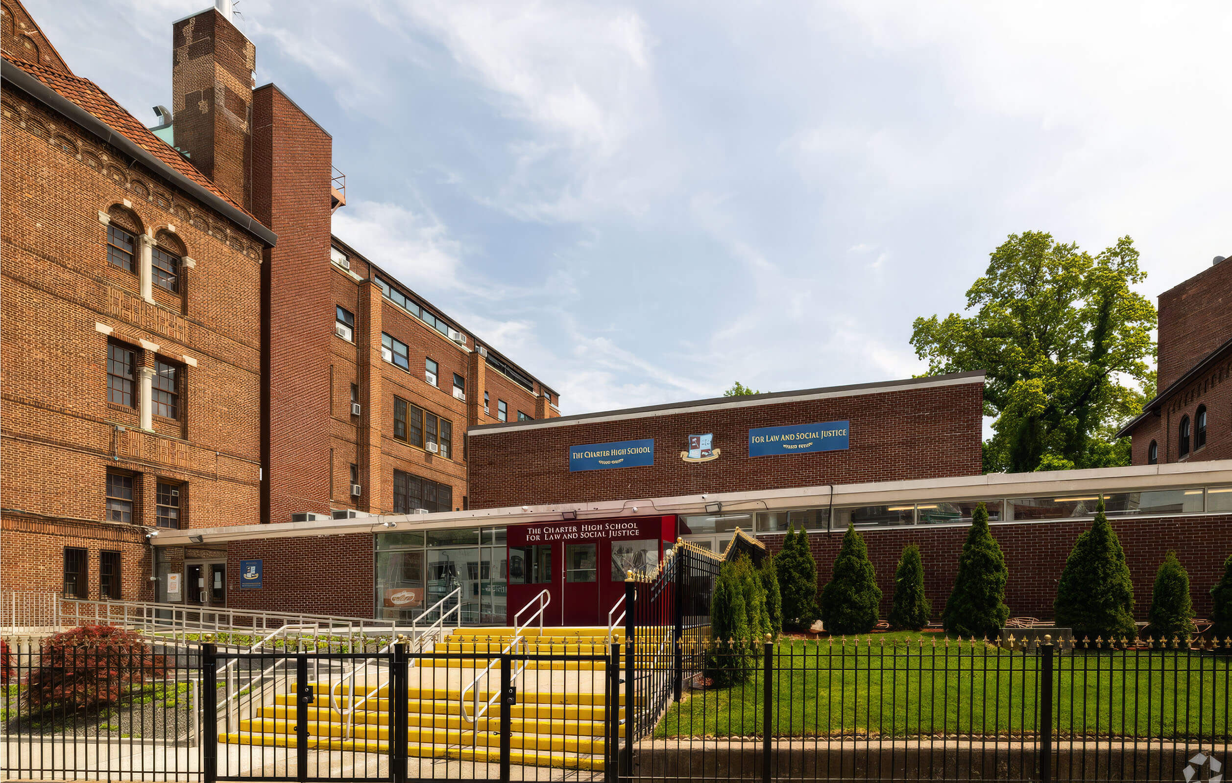 Entrance to the Charter High School for Law and Social Justice in the Bronx