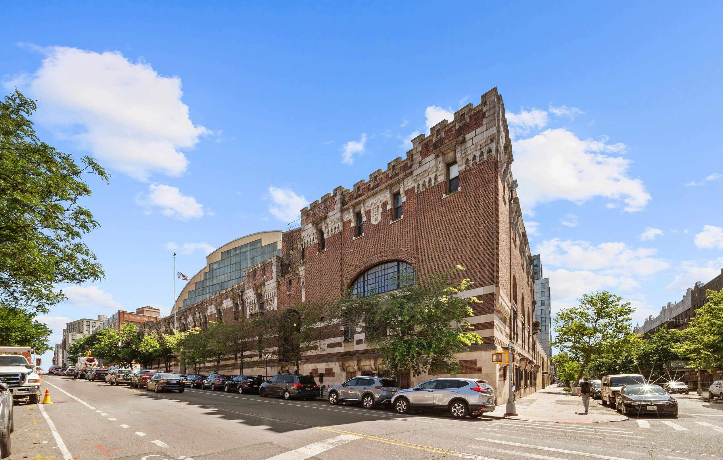 Street-level view of the renovated Bedford-Union Armory in Crown Heights