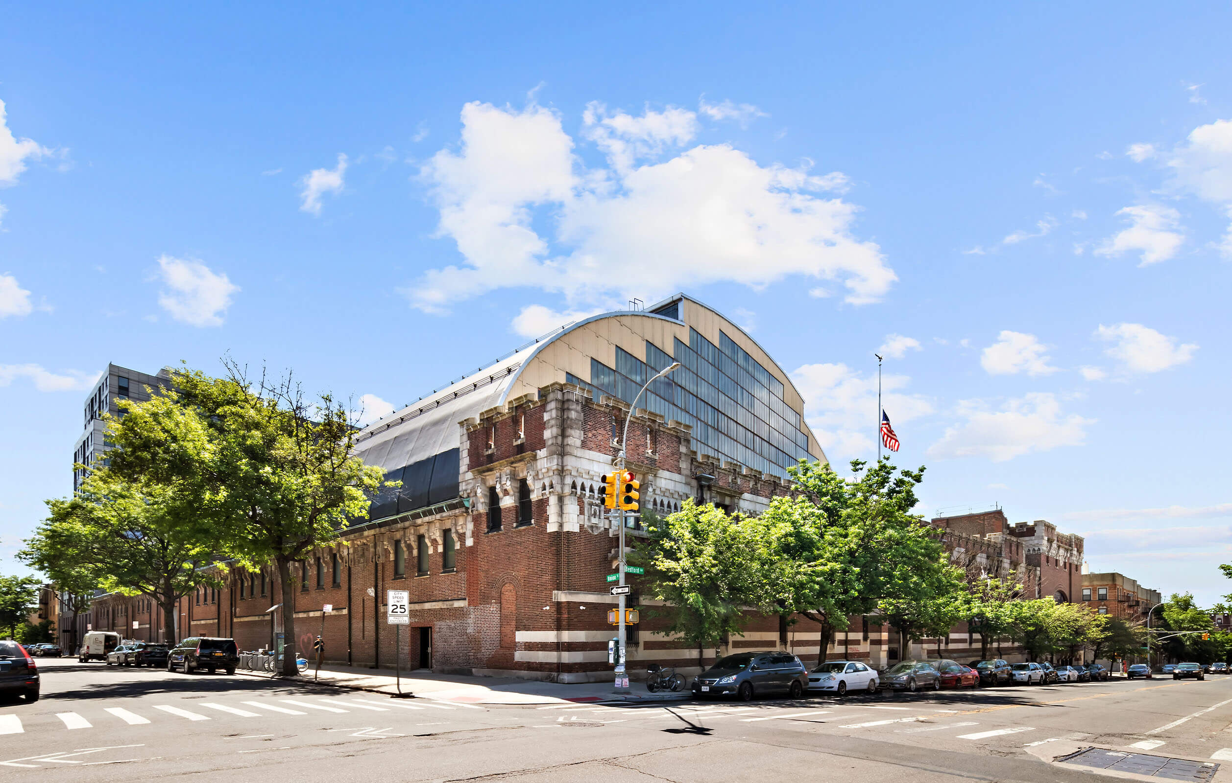 Street-level view of the Major Owens Health & Wellness Community Center in the Crown Heights section of Brooklyn