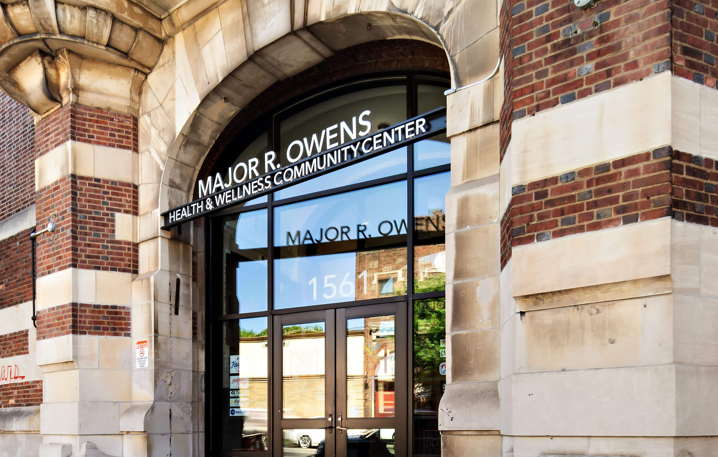 Entrance to the Major Owens Health & Wellness Community Center in Brooklyn