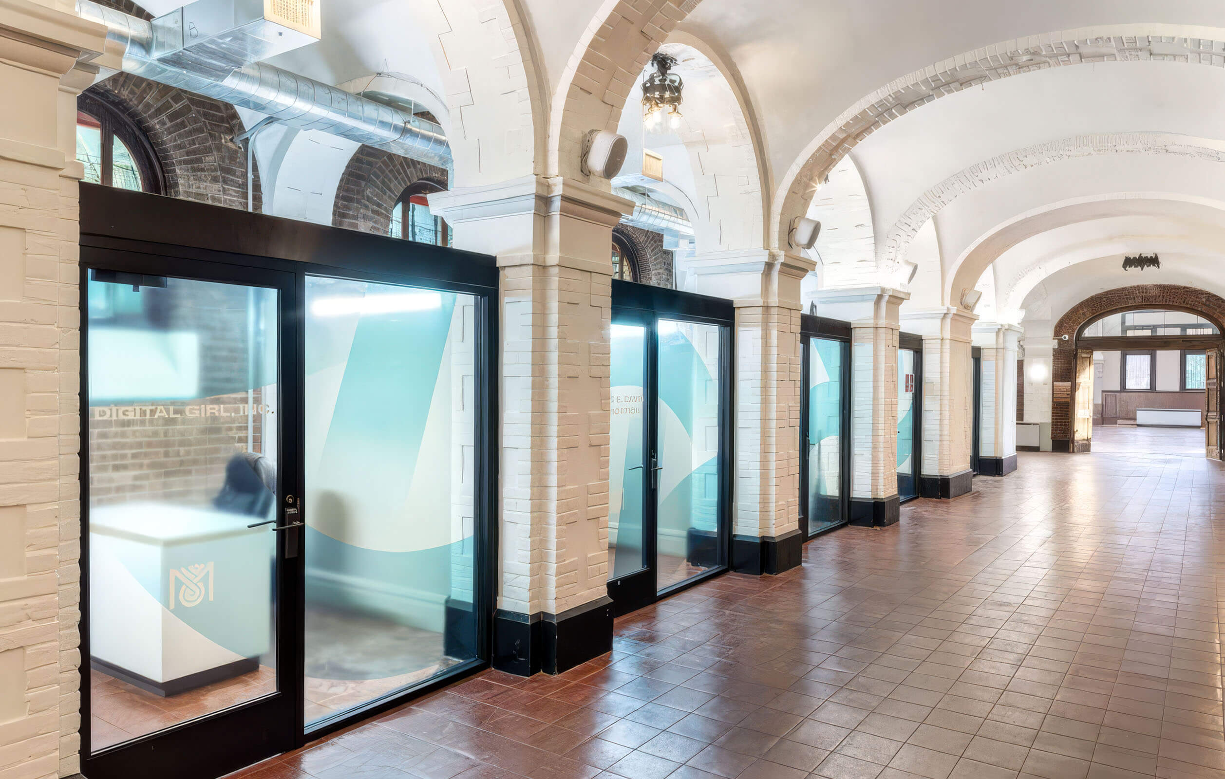 Hallways at the renovated Bedford-Union Armory in Brooklyn