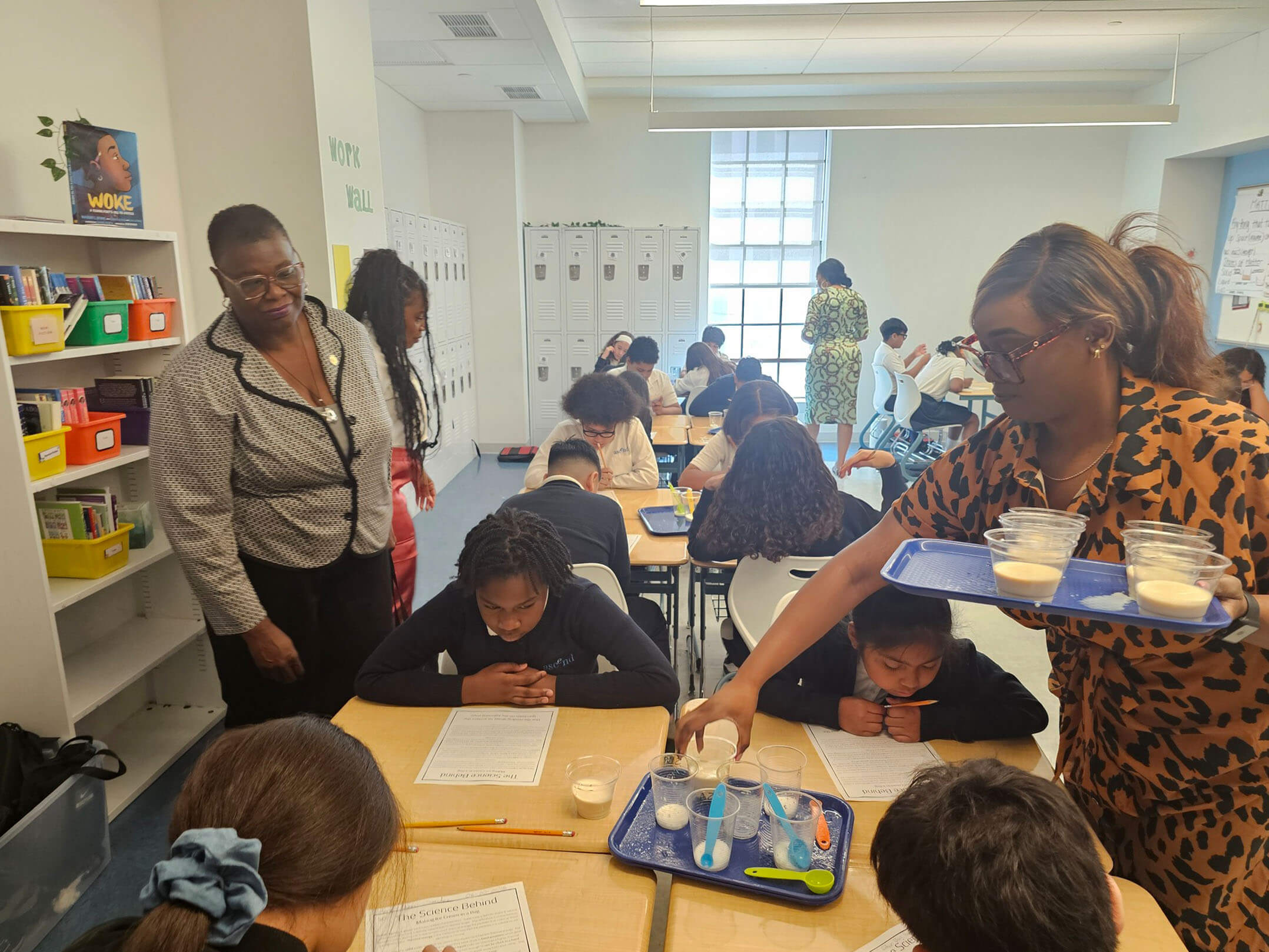 Students and teachers in science class at Crypress Hills Ascend Middle School