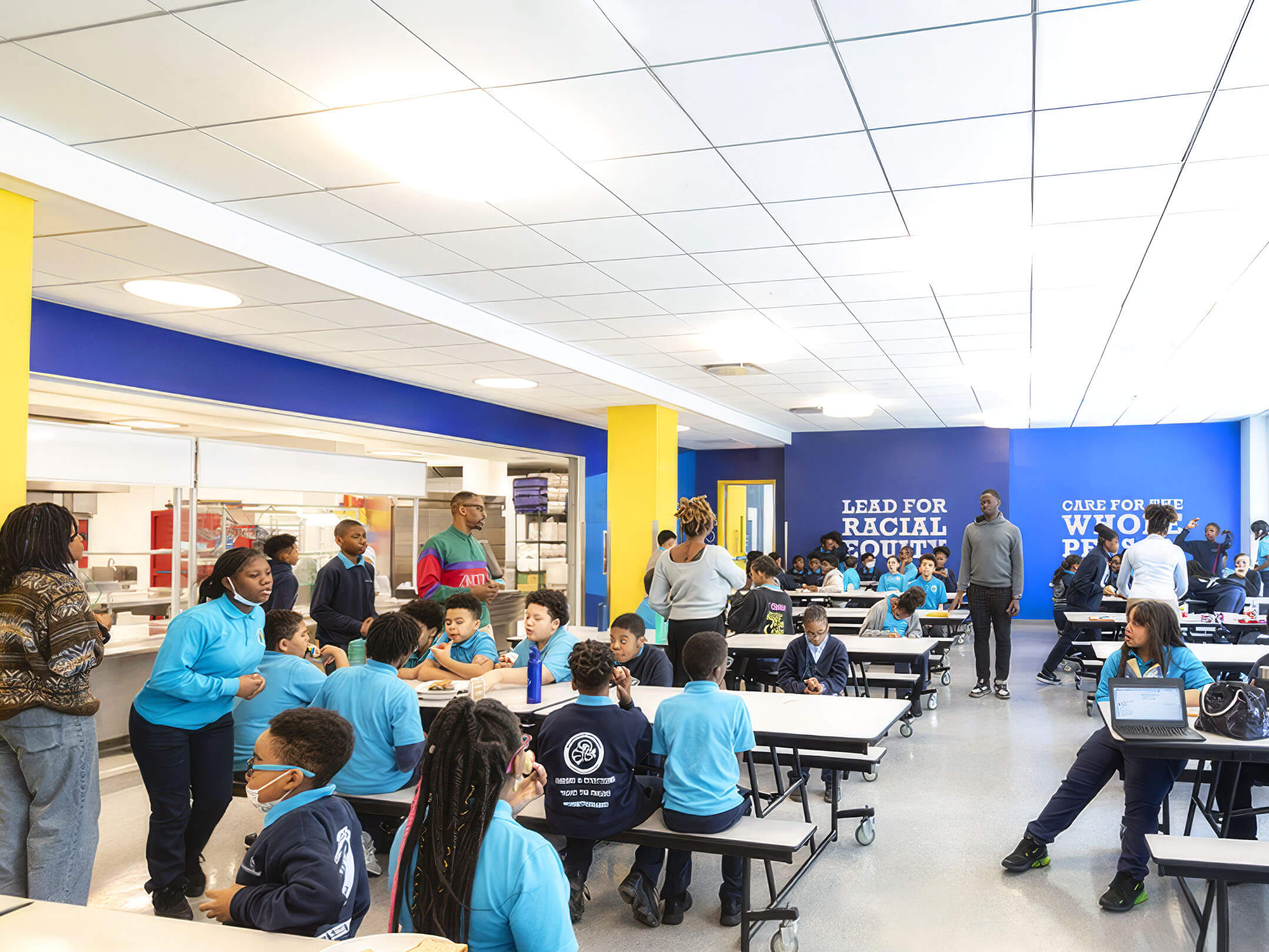 Students inside the lunch room at the Achievement First Linden Midde School