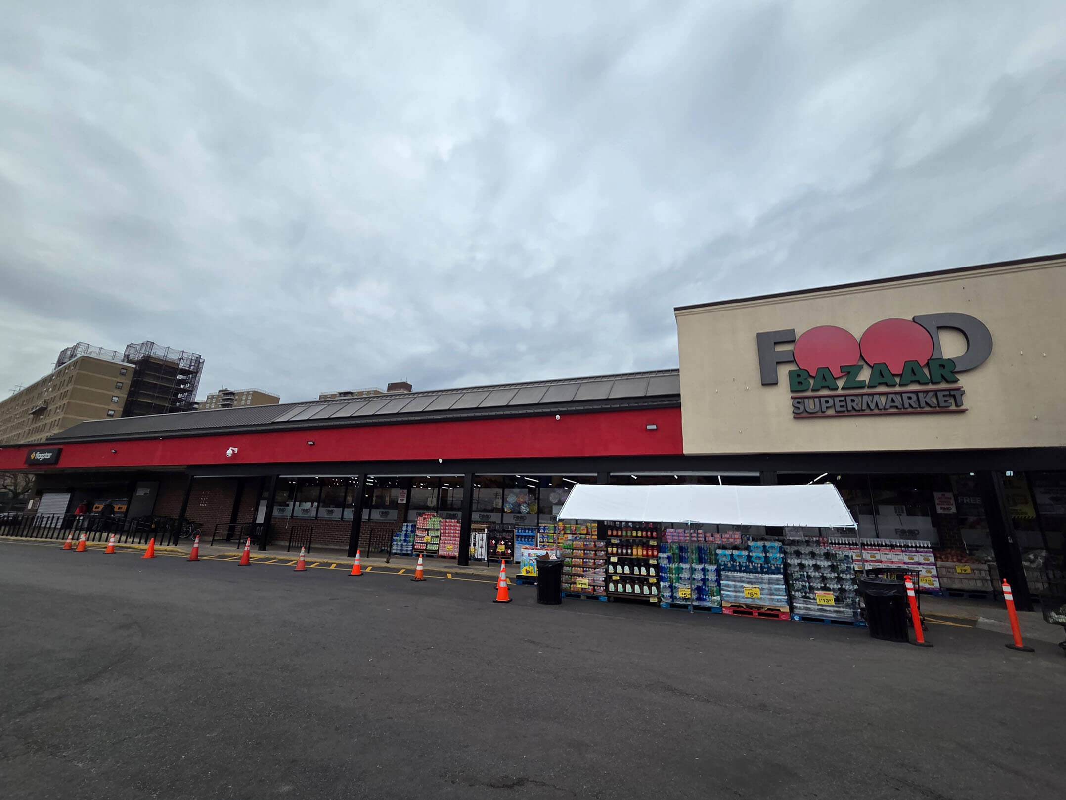 View of front of the 51,000 square foot Food Bazaar supermarket in Brooklyn