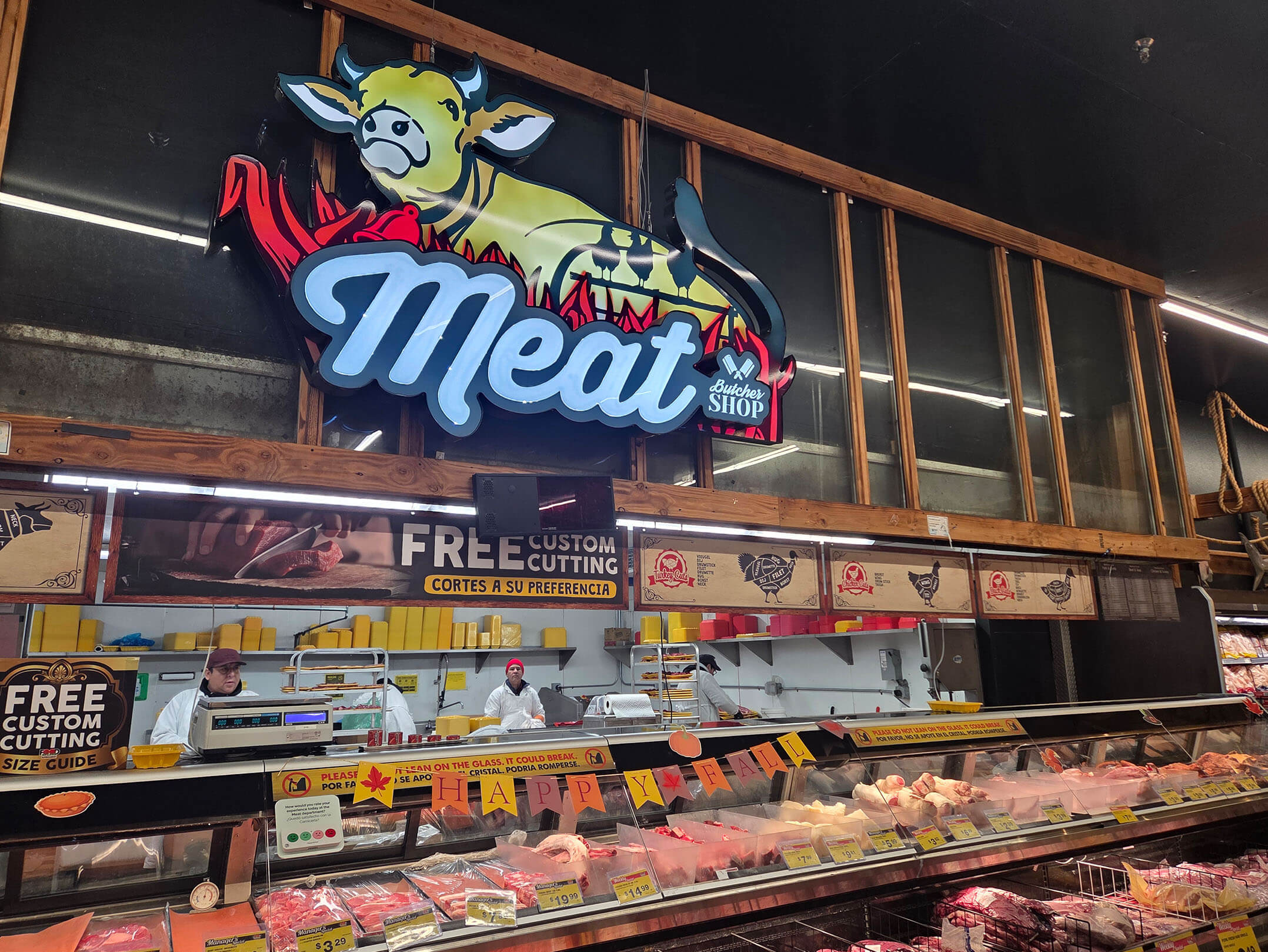 Fresh meat section of the Food Bazaar supermarket in one of Brooklyn's designated food deserts