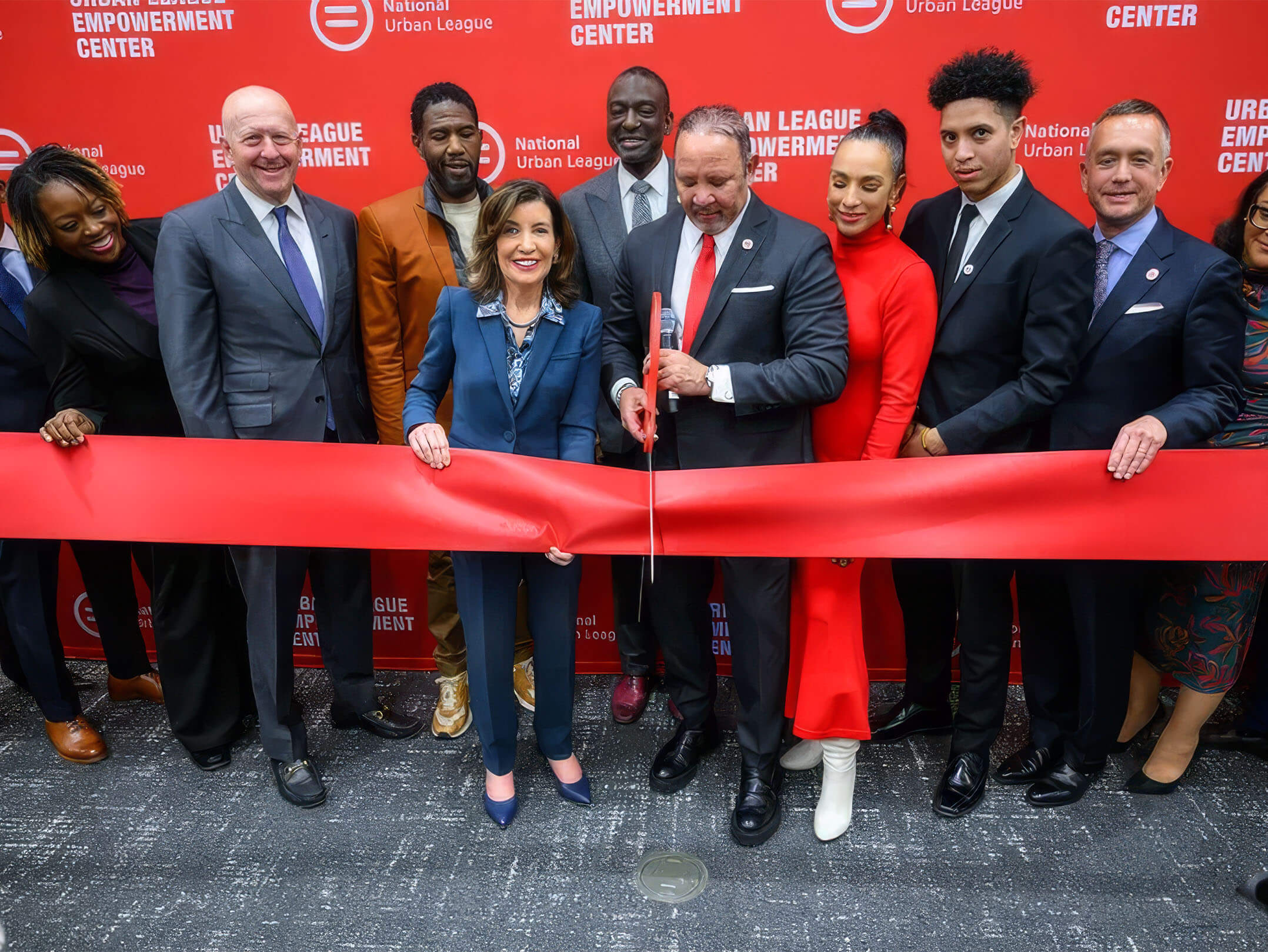 Governor Hochul and Marc Morial at the ribbon cutting ceremony for the grand opening of the National Urban League Empowerment Center in Harlem