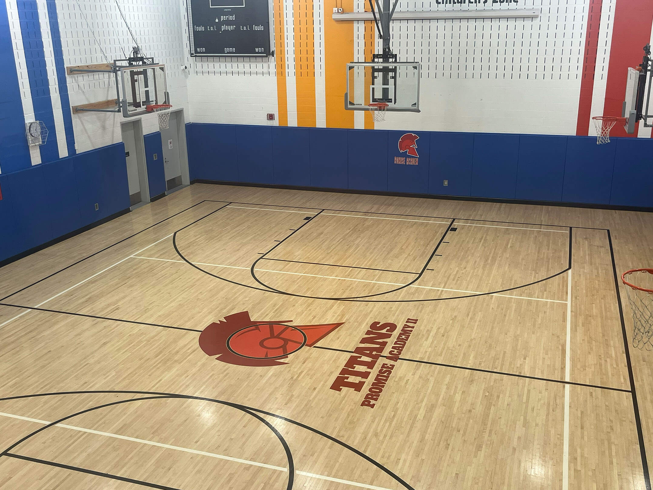 Overhead view of the new basketball court at the Harlem Children's Zone Promise Academy II