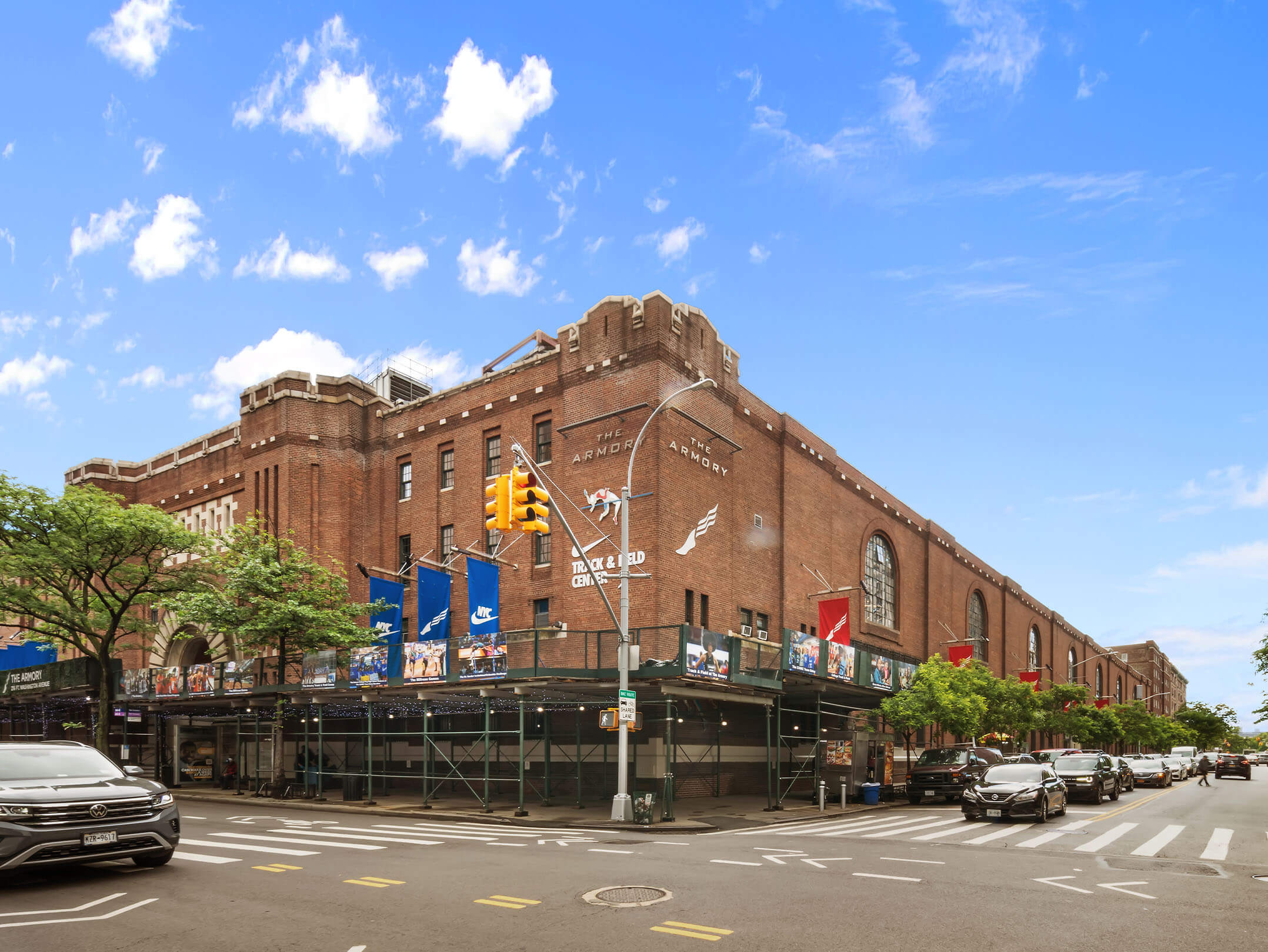 Street-level view of the Nike Track & Field Center at the Armory in Washington Heights