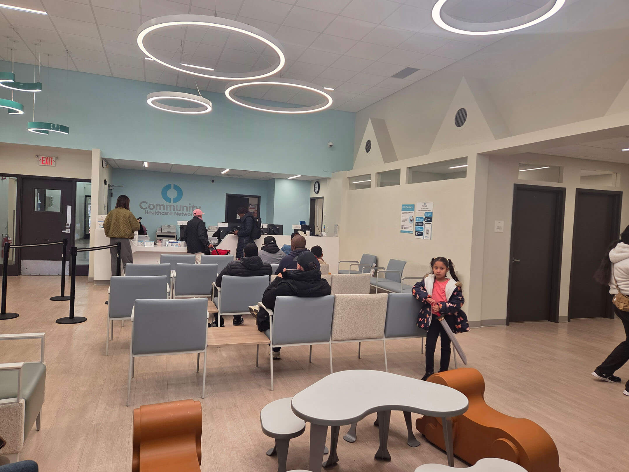 Reception area of the Community Healthcare Network clinic in Long Island City, Queens