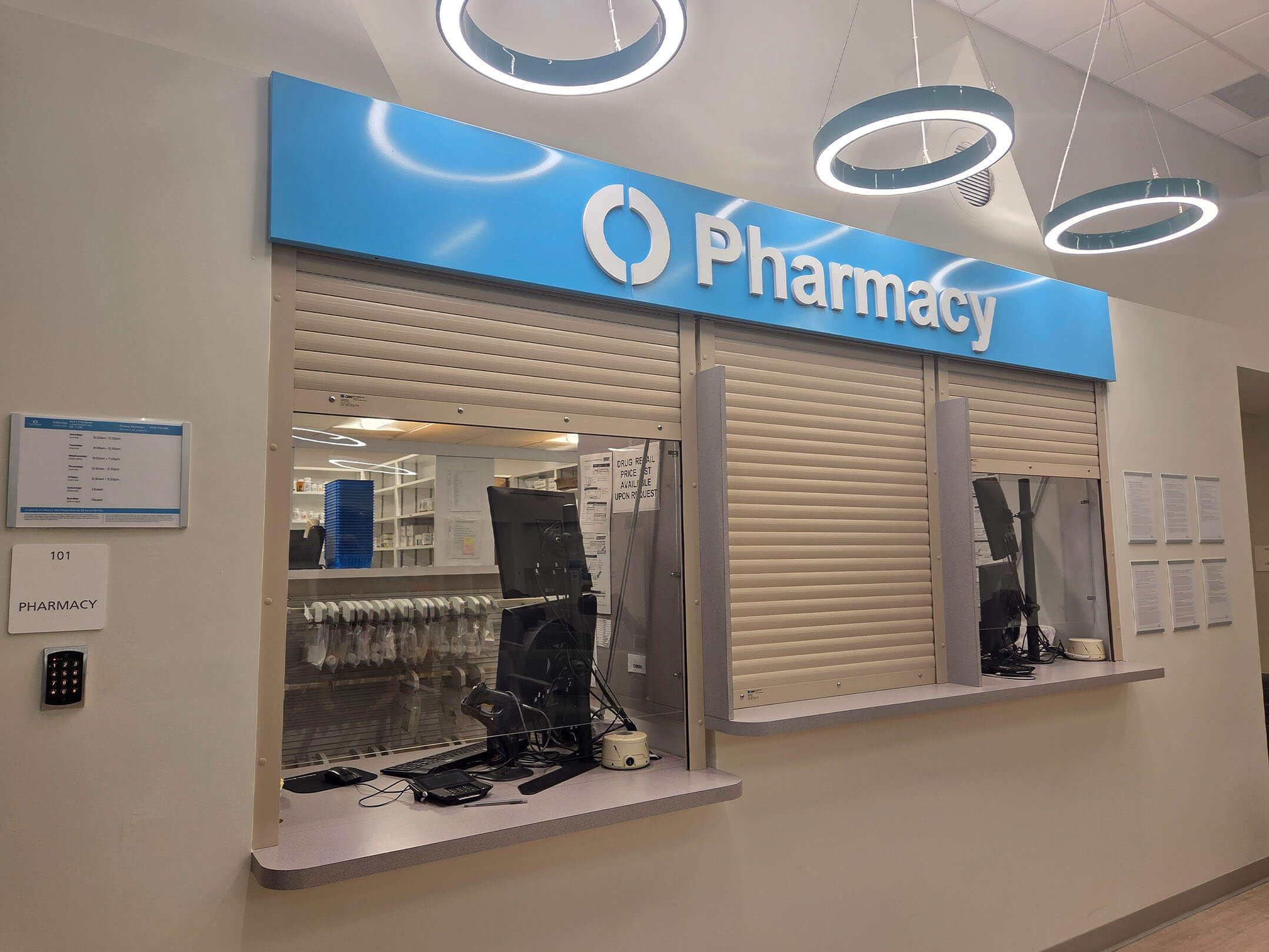 Pharmacy reception desk at the Community Healthcare Network clinic in Queens