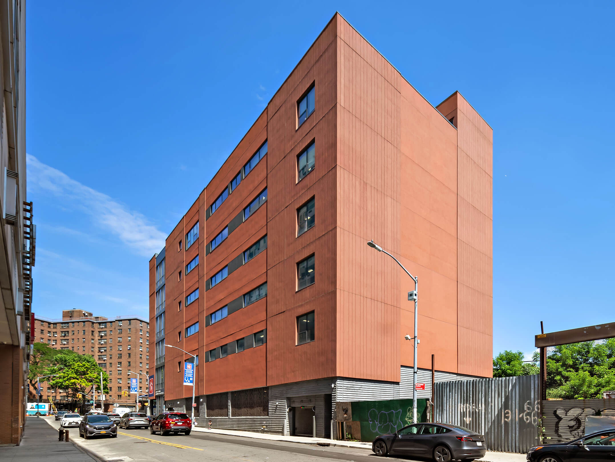 Street level view of the side of the Charles B. Wang Community Health Center