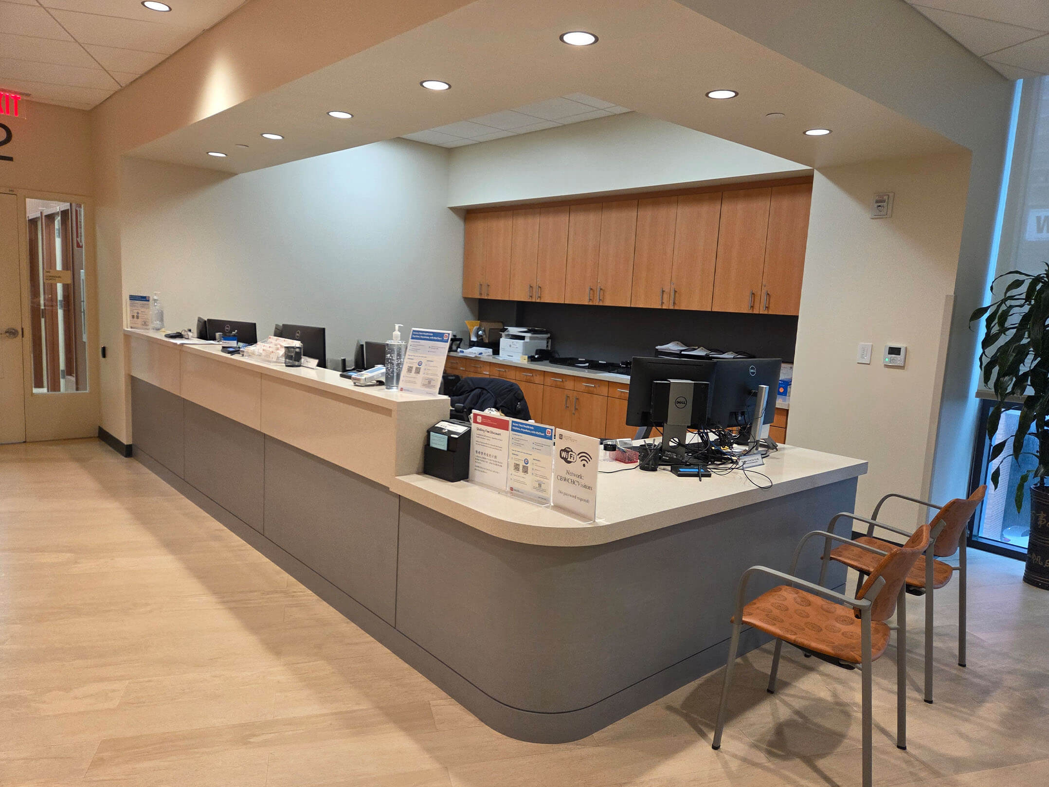 Reception desk in the Charles B. Wang Community Health Center in Queens