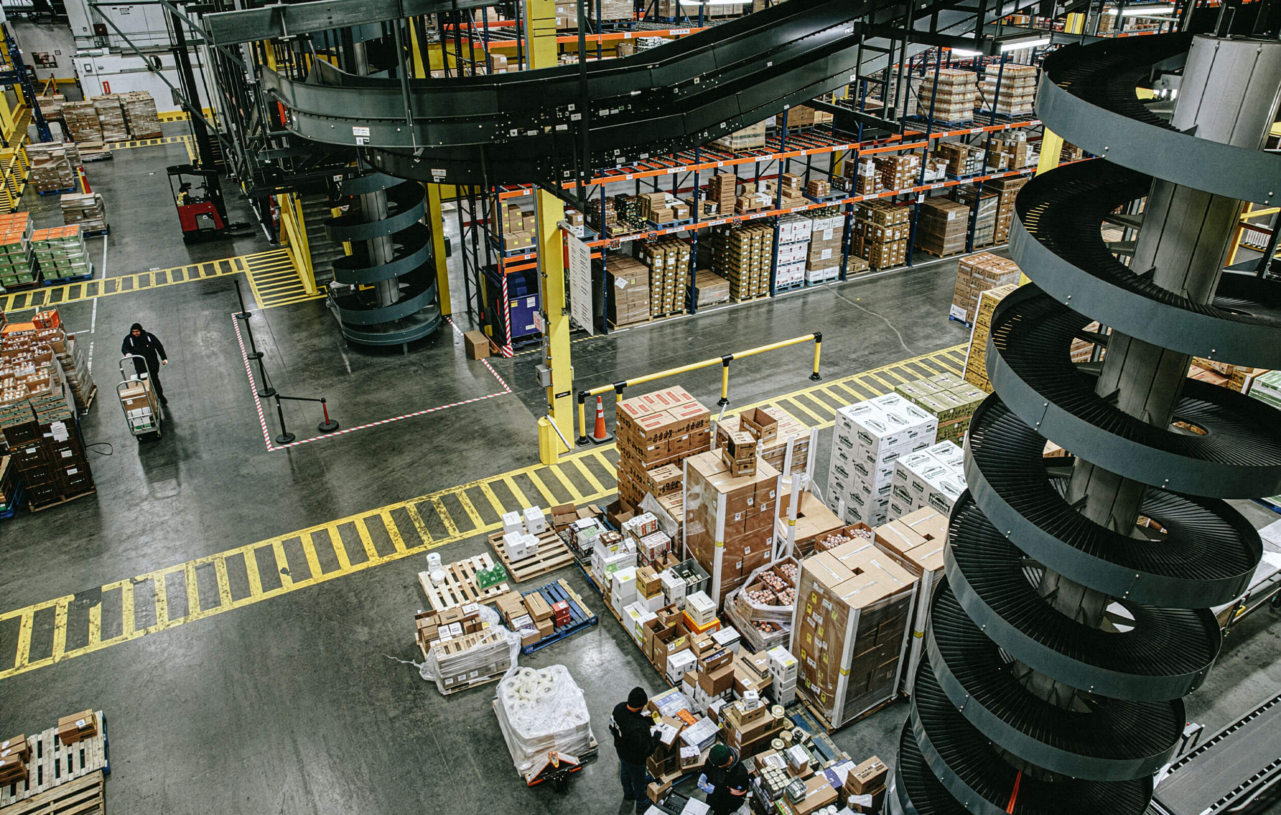 Overhead view of interior of Fresh Direct's distribution center