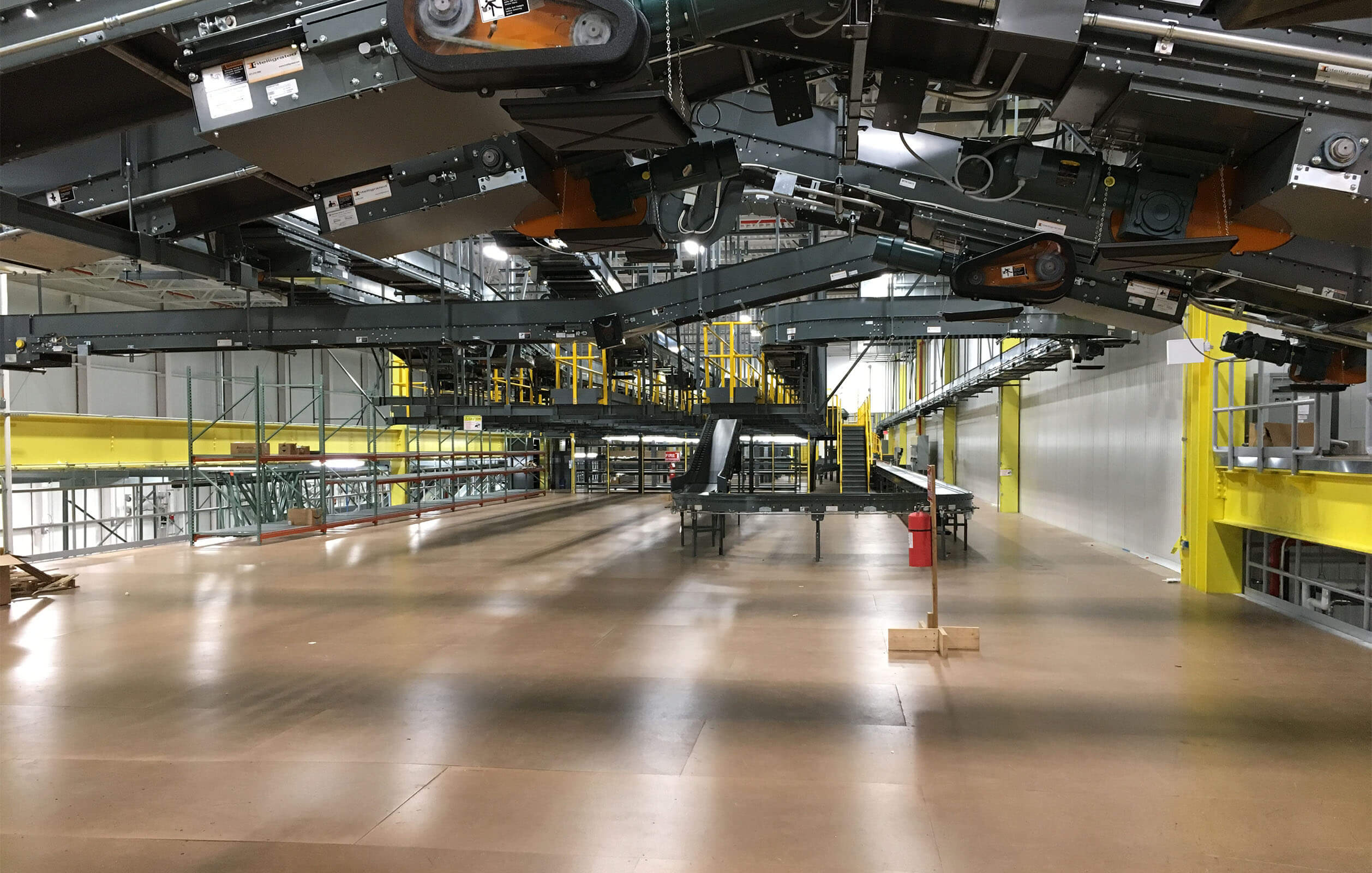 Conveyor belts inside online grocer Fresh Direct's warehouse