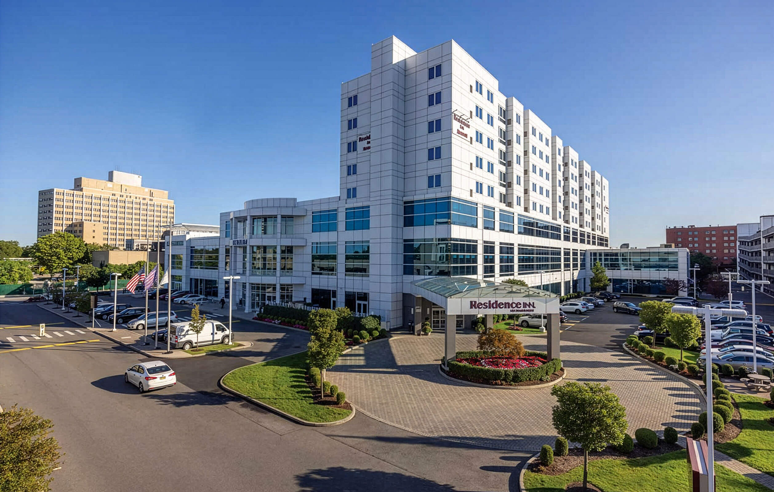 Wide angle view of the Marriott hotel and office complex at the Hutchinson Metro Center
