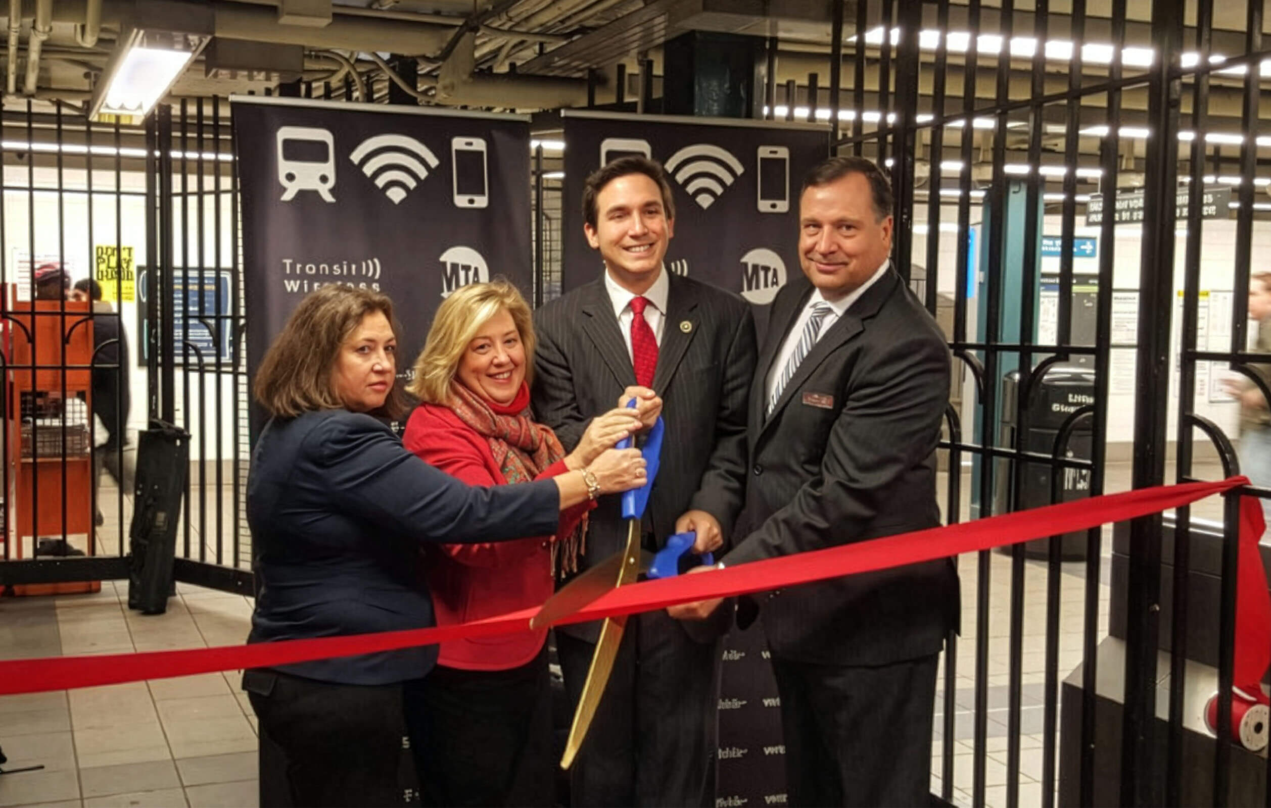 Ribbon cutting ceremony celebrating the completion of a public Wi-Fi network in all 275 underground subway stations in New York City. Subway Station Wi-Fi Network