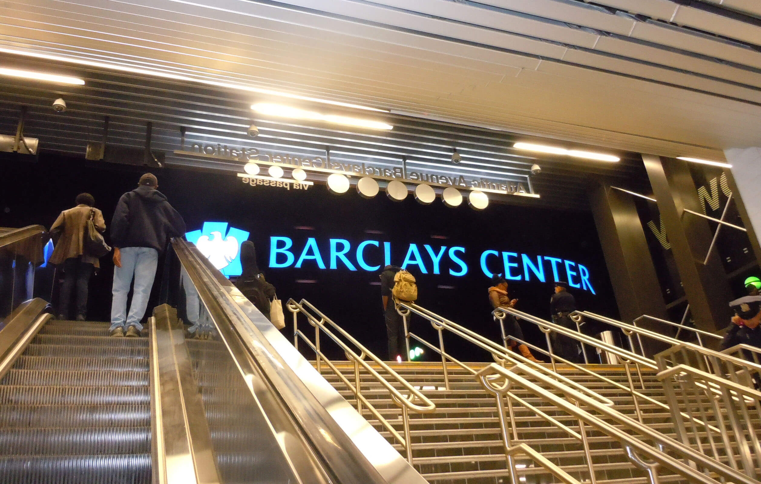 Stairway taking you from the subway station to the front of the Barclays Center Arena