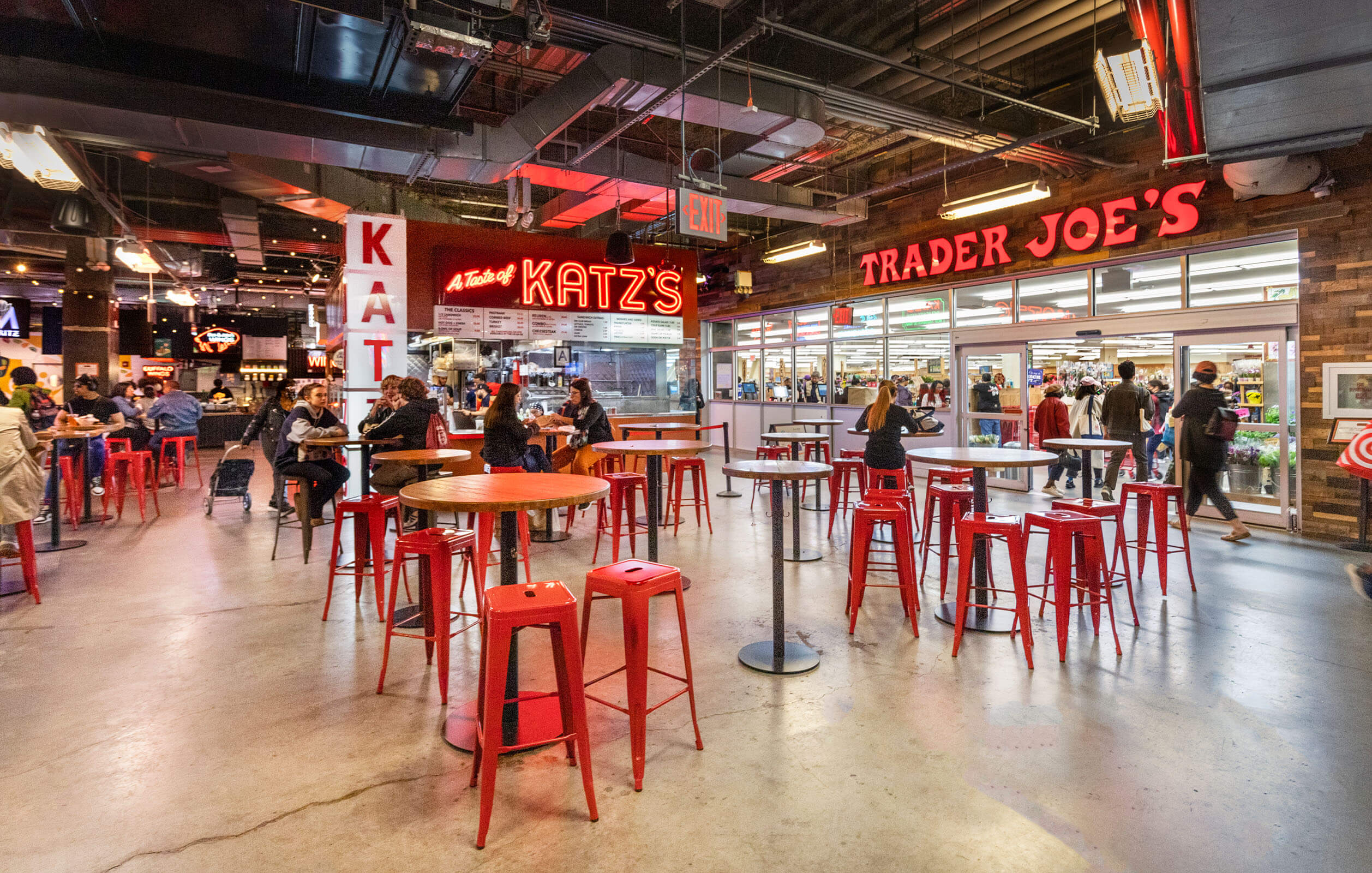 Seating in City Point's lower level food court