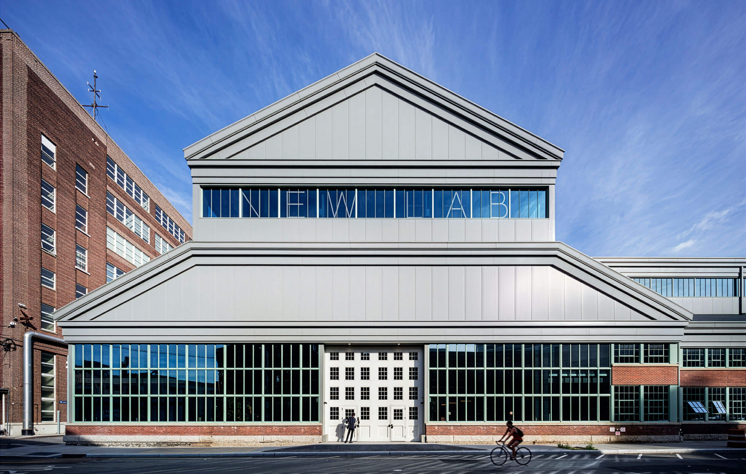 Entrance to the 84,000 square foot high tech manufacturing complex within the Brooklyn Navy Yard known as Newlab