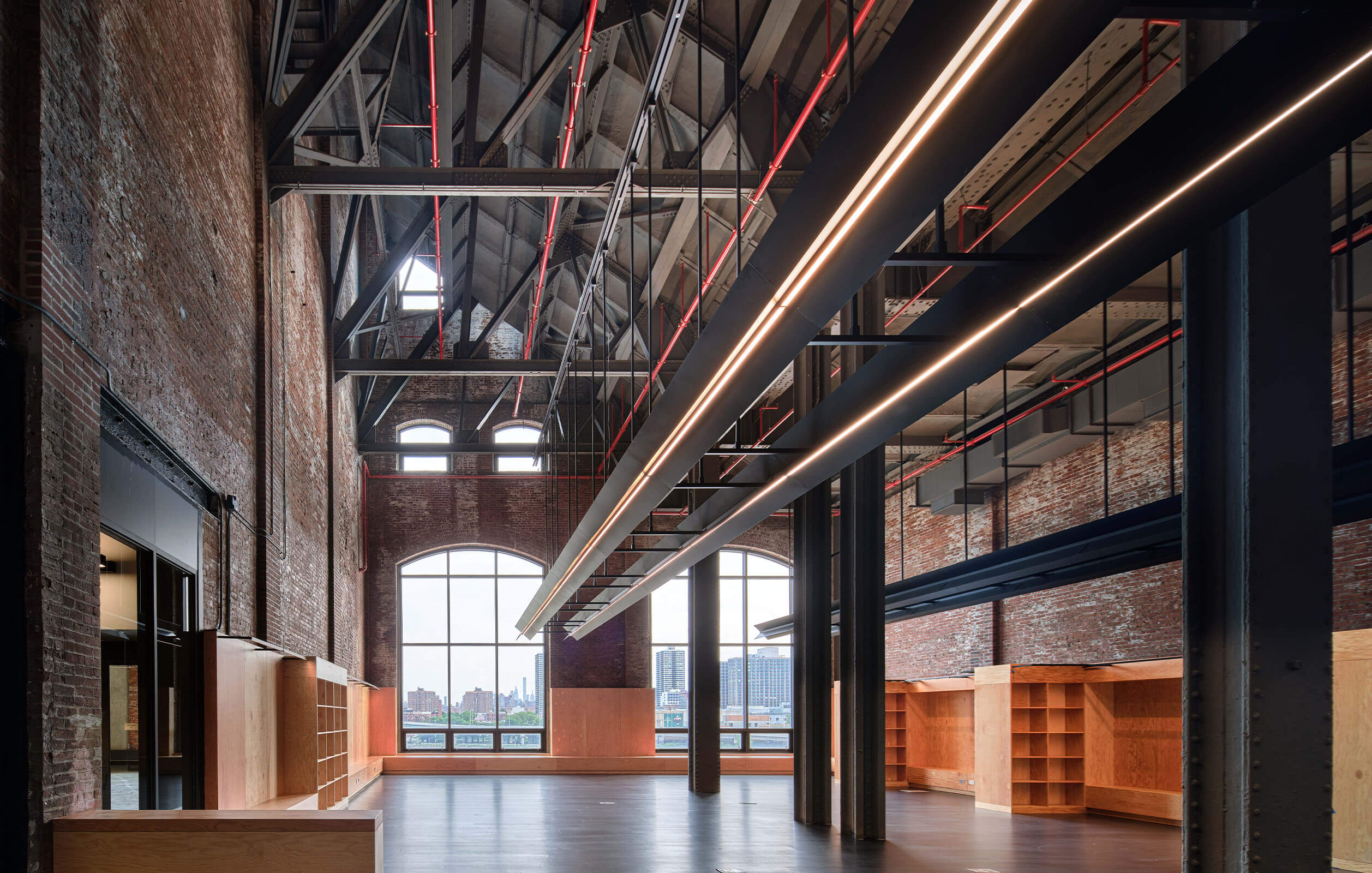 Beautiful, high-ceilinged hallways at the modern DREAM Charter School