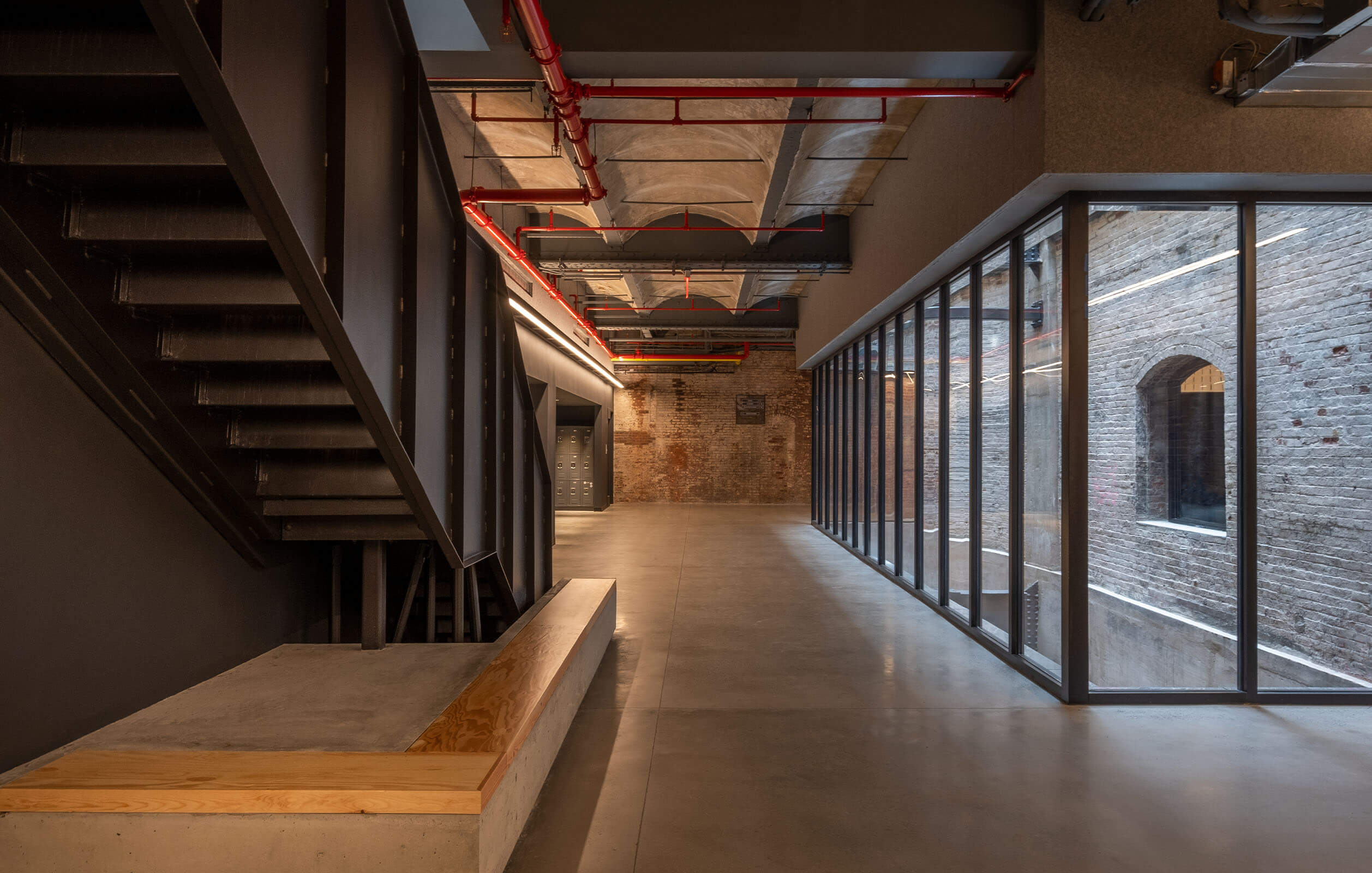 Modern hallway and stairs at the newly renovated DREAM Charter School